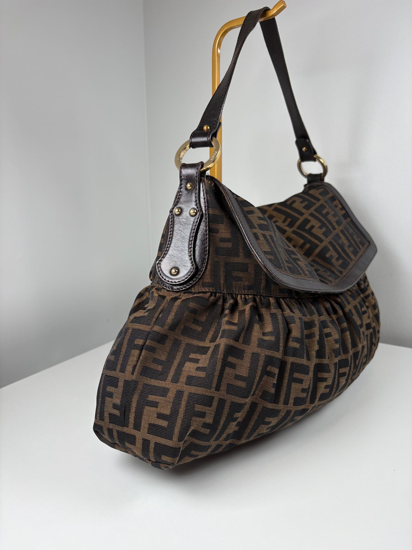 Pre-Owned FENDI Zucca FF Chef Handbag, Brown, Large
