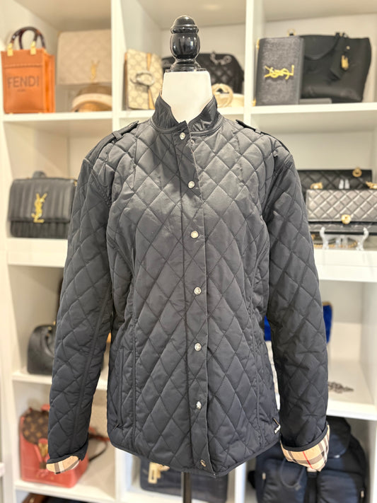 Pre-Owned  BURBERRY Diamond-Quilted Nylon Utility Jacket, Black, Large