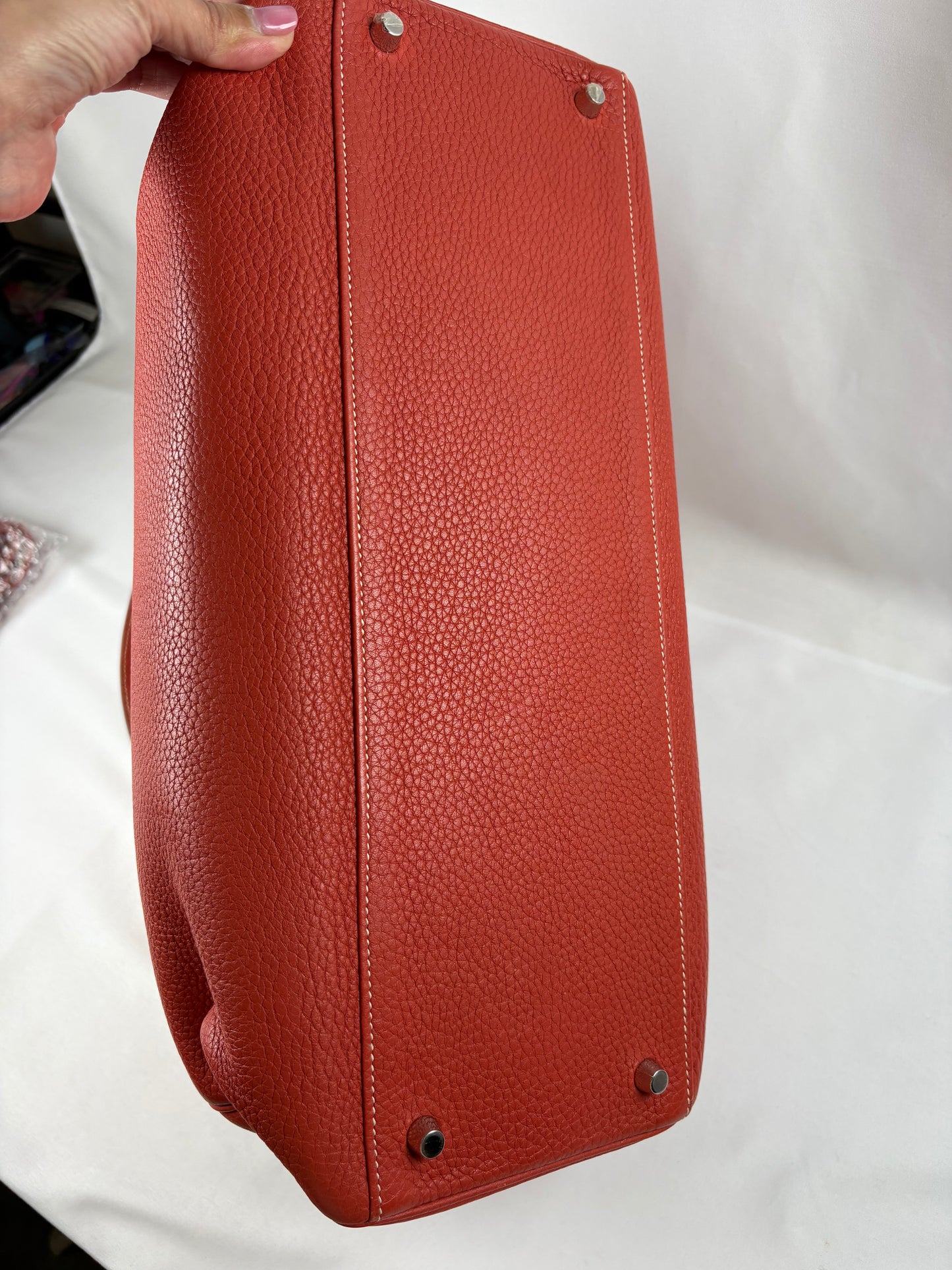 Pre-Owned HERMES Kelly 40 Coral, Clemence Leather Handbag