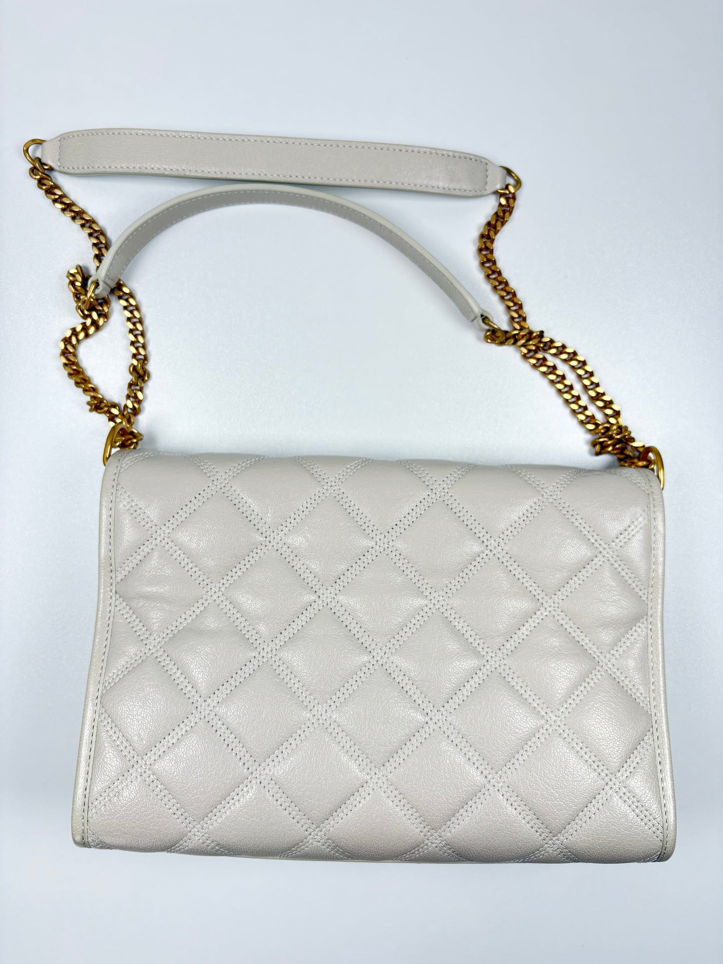 Pre-Owned SAINT LAURENT Quilted Leather Becky Chain Handbag, Ivory, Small