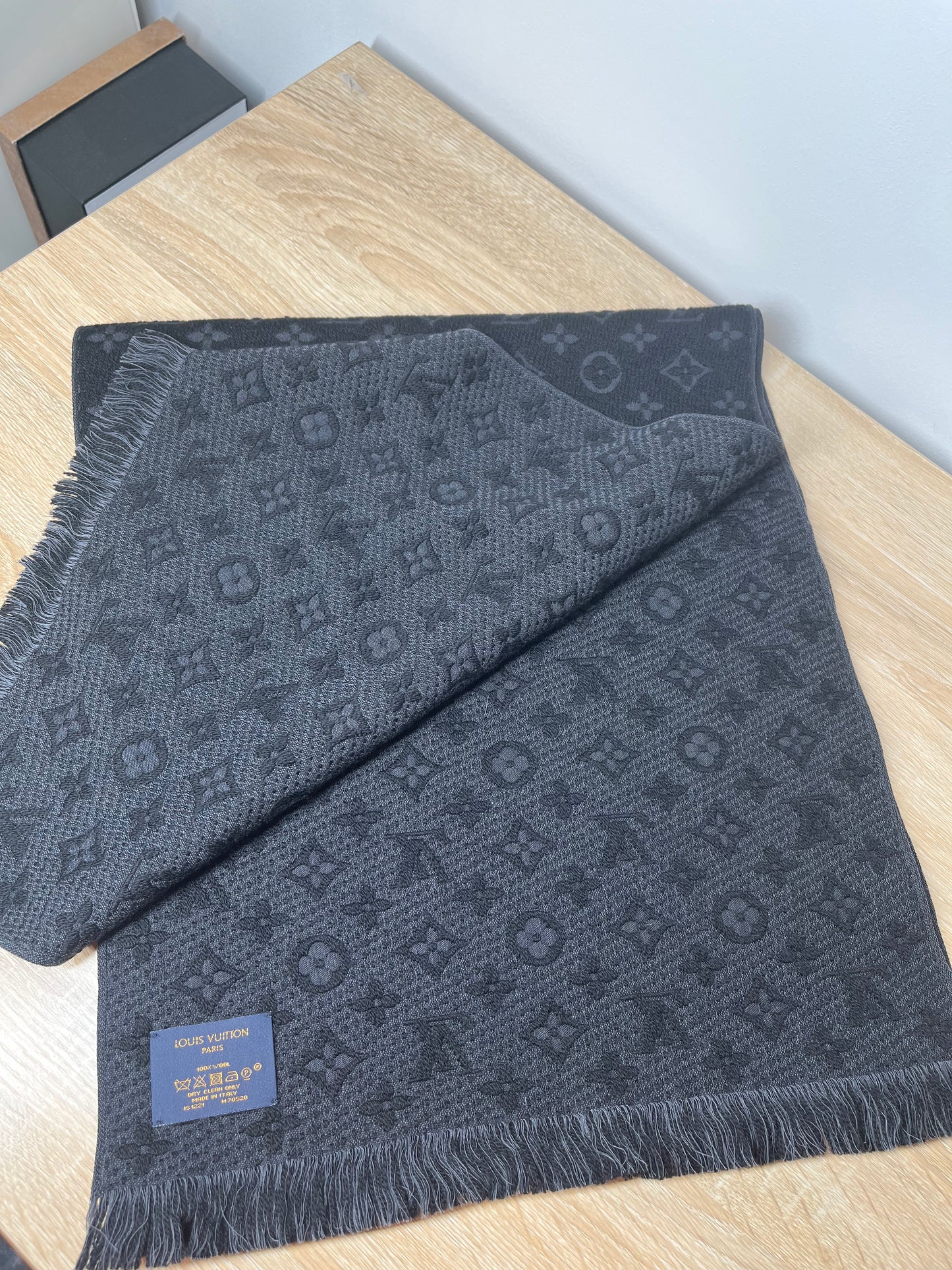 Pre-Owned LOUIS VUITTON Monogram Black Scarf, 72.8 x 15.4 inches