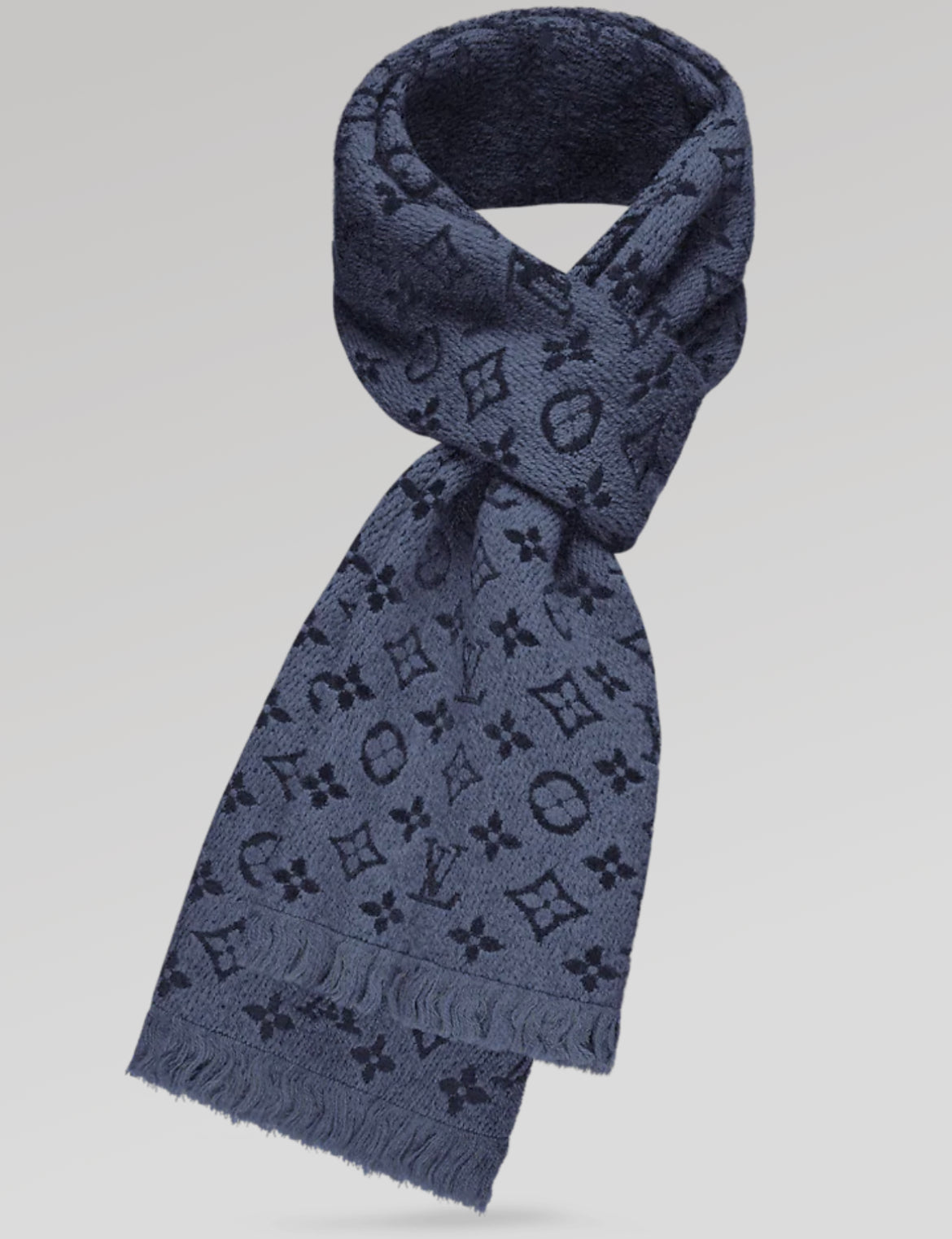 Pre-Owned LOUIS VUITTON Monogram Navy Blue Scarf, 72.8 x 15.4 inches
