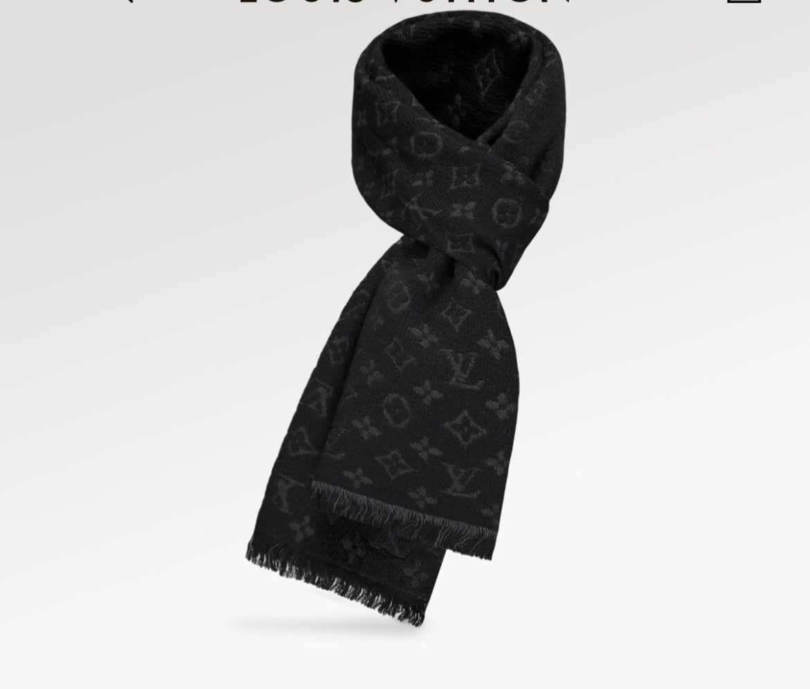 Pre-Owned LOUIS VUITTON Monogram Black Scarf, 72.8 x 15.4 inches
