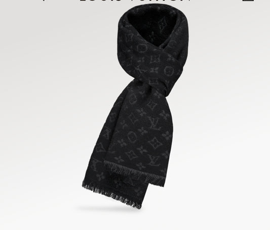 Pre-Owned LOUIS VUITTON Monogram Black Scarf, 72.8 x 15.4 inches