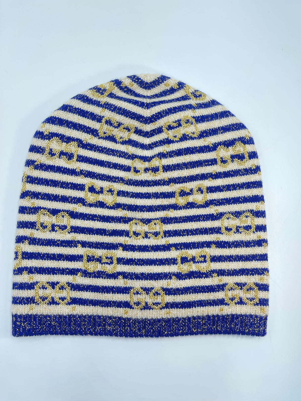 Pre-Owned GUCCI Beanie Blue/Gold Hats, Large